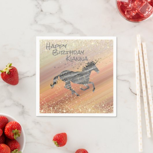 キラキラお洒落輝くユニコーンパーソナライズされた スタンダードカクテルナプキン (インサイチュ)