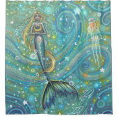 キラキラかわいい人魚とクラゲの芸術 シャワーカーテン (正面)