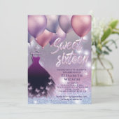 キラキラきらめく輝く薄紫ラベンダードレスバルーン 招待状 (スタンド正面)
