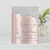キラキラしたドリップ+Eiffel+Tower+Quinceañera 招待状 (スタンド正面)