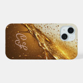 キラキラした粒子が滴る黄金の液体 iPhone 15ケース (裏面横)