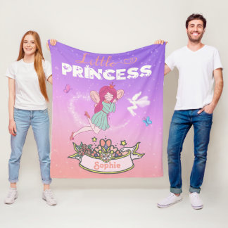 👸キラキラする妖精プリンセス名前をカスタムする フリースブランケット