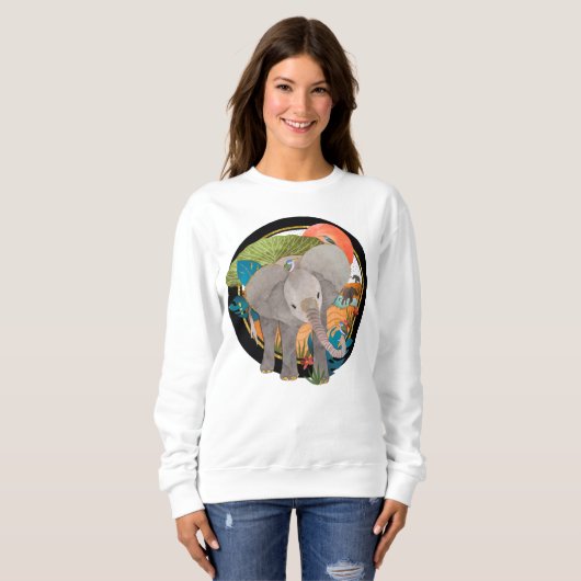 キラキラつま先サファリ象ホワイトシャツ スウェットシャツ (正面フル)