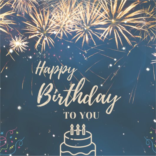 キラキラとブルースターバックグロを持つハッピーバースデー シール (正面)