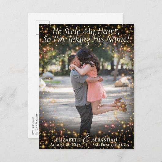 キラキラと写真可愛い結婚式デートを保存 案内ポストカード (正面/裏面)