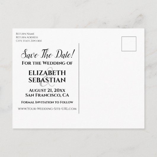 キラキラと写真可愛い結婚式デートを保存 案内ポストカード (裏面)