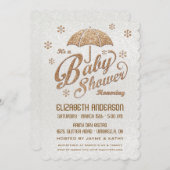 キラキラと冬の白と金ゴールドベビーシャワー招待状 招待状 (正面/裏面)