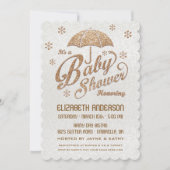 キラキラと冬の白と金ゴールドベビーシャワー招待状 招待状 (正面)