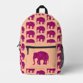 キラキラと熱いピンクの象のキラキラ模様の桃 プリントバックパック (正面)