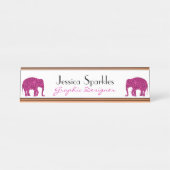 キラキラと熱いピンクの象フェイクがあなたの名前を輝かせる デスクネームプレート (正面)