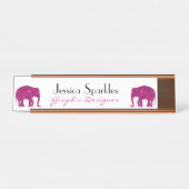 キラキラと熱いピンクの象フェイクがあなたの名前を輝かせる デスクネームプレート (正面)
