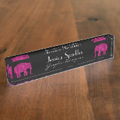 キラキラと熱いピンクの象フェイクがあなたの名前を輝かせる デスクネームプレート (側面)