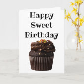 キラキラと甘い誕生日のカップケーキ カード (黄色い花)
