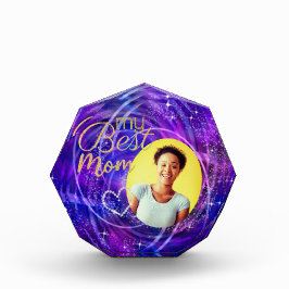 キラキラと私の最高の母の写真ブルーパープル フォトブロック