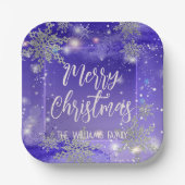 キラキラと紫の冬のワンダーランドメリークリスマス ペーパープレート (正面)