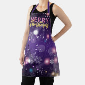 キラキラと紫の冬の不思議の国メリークリスマス エプロン (インサイチュ)