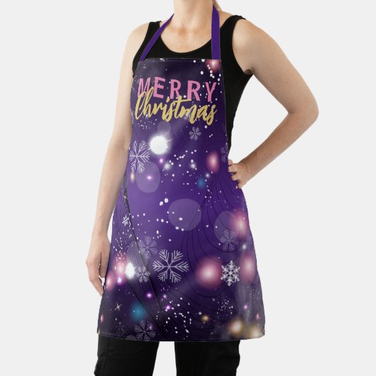 キラキラと紫の冬の不思議の国メリークリスマス エプロン (インサイチュ)