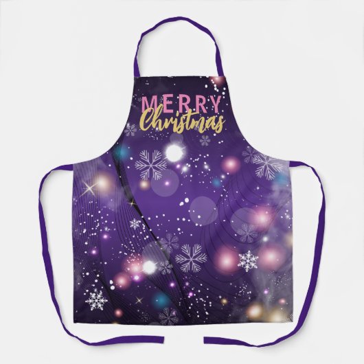 キラキラと紫の冬の不思議の国メリークリスマス エプロン (正面)