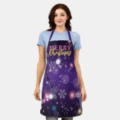 キラキラと紫の冬の不思議の国メリークリスマス エプロン (着用した状態)