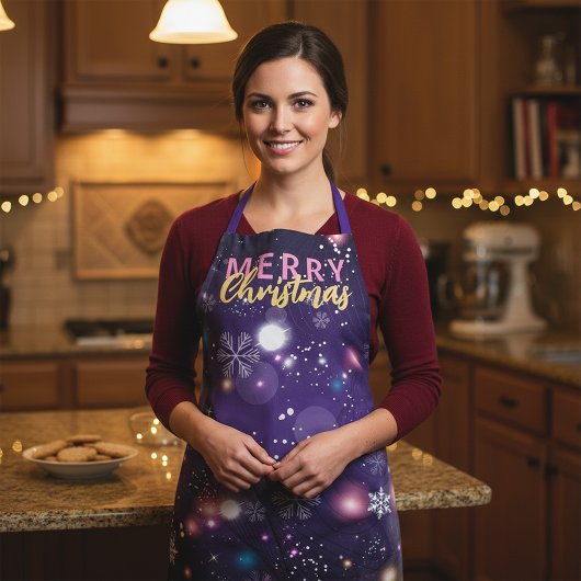 キラキラと紫の冬の不思議の国メリークリスマス エプロン