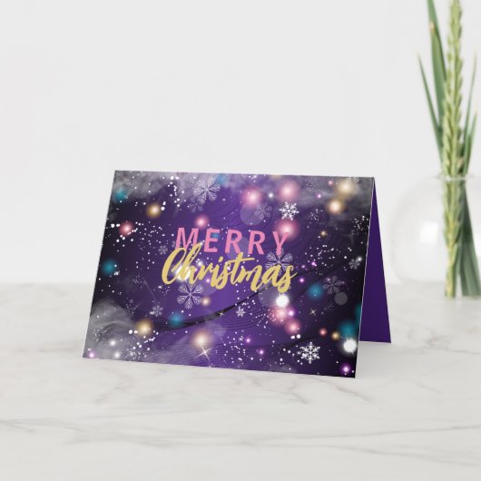 キラキラと紫の冬の不思議の国メリークリスマス シーズンカード (正面)