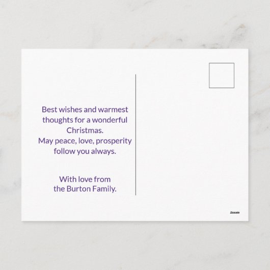 キラキラと紫の冬の不思議の国メリークリスマス シーズンポストカード (裏面)