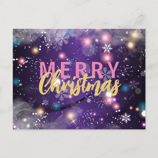 キラキラと紫の冬の不思議の国メリークリスマス シーズンポストカード (正面)