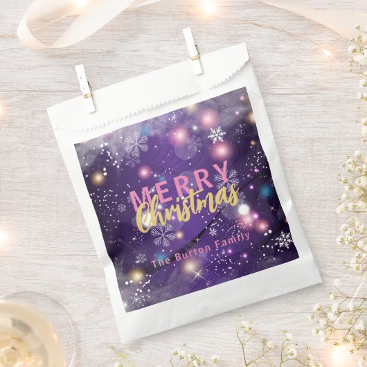 キラキラと紫の冬の不思議の国メリークリスマス フェイバーバッグ (クリップ留めされた状態)