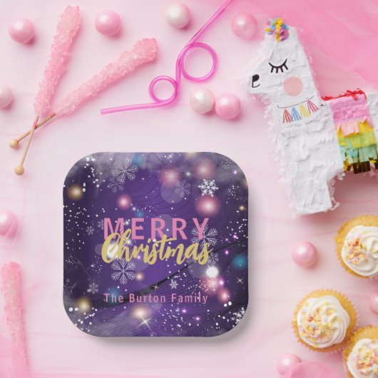 キラキラと紫の冬の不思議の国メリークリスマス ペーパープレート (パーティー)