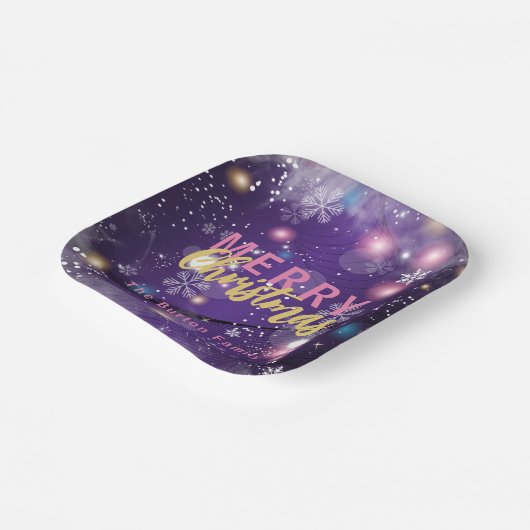 キラキラと紫の冬の不思議の国メリークリスマス ペーパープレート (傾斜あり)