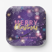 キラキラと紫の冬の不思議の国メリークリスマス ペーパープレート (正面)