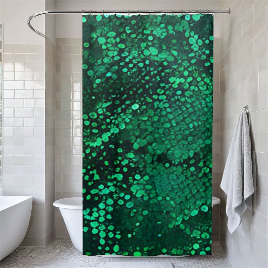 キラキラと緑のシークインシャワーカーテン シャワーカーテン