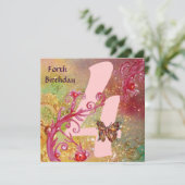 キラキラと蝶の誕生日パーティー、ピンク 招待状 (スタンド正面)