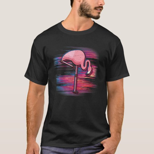 キラキラと輝くノイズのフラミンゴの気化波 Tシャツ (正面)