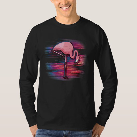 キラキラと輝くノイズのフラミンゴの気化波 Tシャツ (正面)