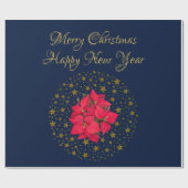 キラキラと輝く星空に赤いポインセチア工場 ラッピングペーパー (フラット)