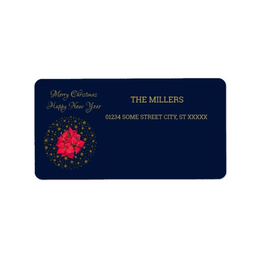 キラキラと輝く星空に赤いポインセチア工場 ラベル (正面)