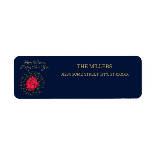 キラキラと輝く星空に赤いポインセチア工場 ラベル (正面)