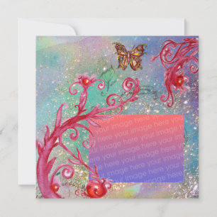 キラキラと輝く青結婚の写真テンプレート 招待状