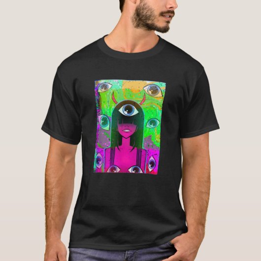 キラキラのアニメデーモンガールアイウェア Tシャツ (正面)