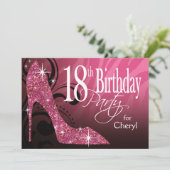キラキラのスティレットヒール ゼブラ 18歳の誕生日 ピンク 招待状 (スタンド正面)