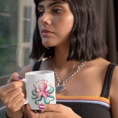 キラキラのタコの水色モノグラムコーヒーマグ コーヒーマグカップ