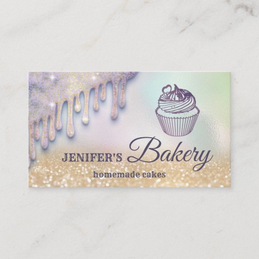 キラキラのドライプカップケーキシェフスクリプトベーカリー 名刺 (正面)