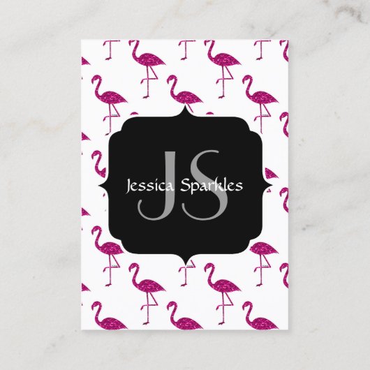 キラキラのフラミンゴピンクのキラキラ模様モノグラム 名刺 (裏面)