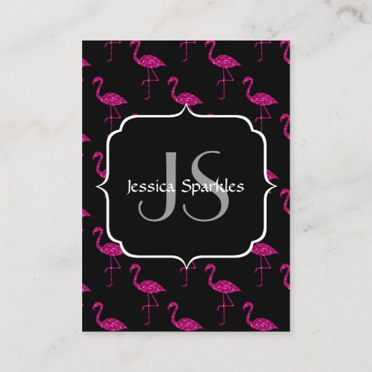 キラキラのフラミンゴピンクのキラキラ模様モノグラム 名刺 (裏面)