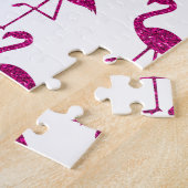 キラキラのフラミンゴピンクのグリッター白い輝フェイクく ジグソーパズル (側面)