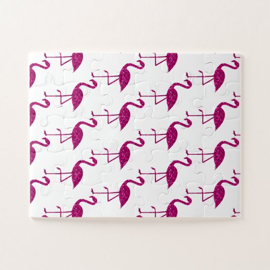 キラキラのフラミンゴピンクのグリッター白い輝フェイクく ジグソーパズル (横)