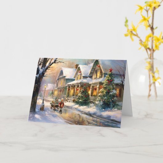 キラキラの休日の喜び少年そりを引く カード (黄色い花)