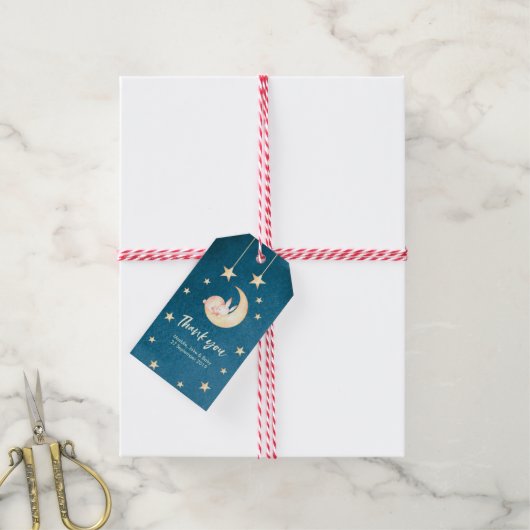 キラキラの小さな星と月あなた感謝していのメッセージカード ギフトタグ (より糸付き)