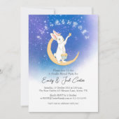 キラキラの小さな星のジェンダーが可愛いバニーの月を明かす 招待状 (正面)